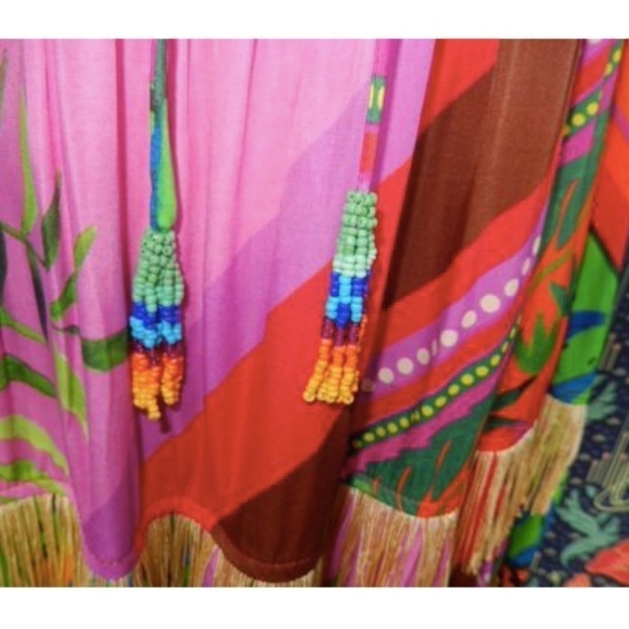 Farm Rio Anthropologie Palila Empire Waist Fringe Colorful Tropical Dress - Picture 6 of 10